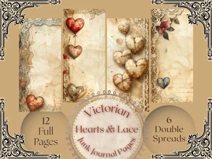Páginas de diario basura corazones de encaje victoriano descarga digital efímera de colección - Imagen 1 de 6