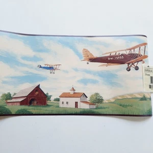 Red Airplane Biplane Vintage Prepasted Wallpaper Border Imperial NOS 5 yards - Picture 1 of 8