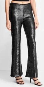 Future Collective Black Sequin Flare Pants Size 6 Kahlana Barfield Brown - Picture 1 of 7