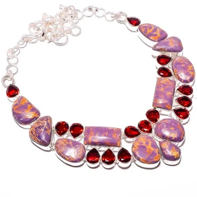 Copper Purple Turquoise Gemstone 925 Sterling Silver Necklace 17.99" TN7524-282 - Image 1 of 4
