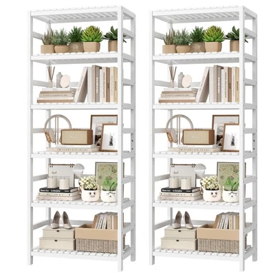 Juego de 2 estantes de bambú de 6 niveles, librería de bambú con estantes ajustables, envío gratuito... Foto 1 de 4