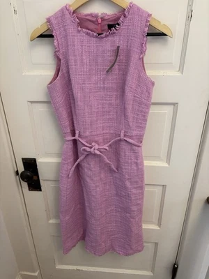 J. Crew Women’s Lavender Tweed Fringe Belted Sheath Dress Lined Size 4 New $158 - Image 1 of 4