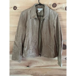 Coldwater Creek Damen hellbraun Leder Wildleder durchgehender Reißverschluss Jacke. Western klassisch Gr. PL - Bild 1 von 10