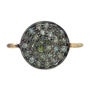 Round Multicolor Diamond Connector Charm Sterling Silver Fine Jewelry Link - Picture 1 of 7