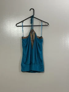 Arden B. Blau Perlen Ausschnitt Neckholder Top Größe Medium C78 - Bild 1 von 8