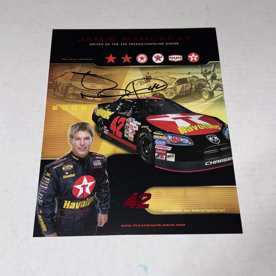 Jamie McMurray GANASSI TEXACO DODGE 2005 firmada NASCAR TARJETA DE HÉROE VINTAGE foto Foto 1 de 1