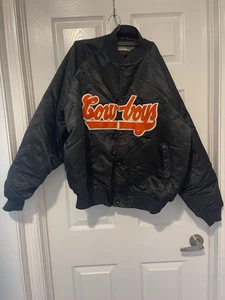 Vintage 90s DeLong Oklahoma State Cowboys Satin Jacket xl Black USA Made - Picture 1 of 5