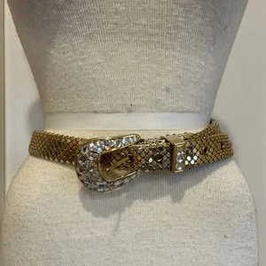 Vintage Gold Mesh Belt With Rhinestones On The Buckle - Picture 1 of 8