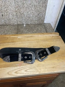 Vintage Velluto Nero B-Low The Belt” Doppia Fibbia Argento - Foto 1 di 5