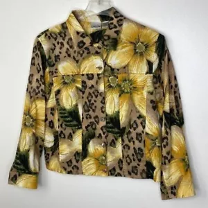 Chicos Womens Floral & Leopard Print Linen Jacket Size 2 Large - Picture 1 of 12