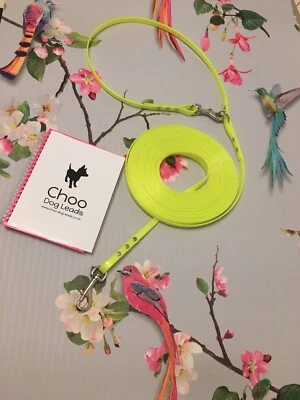 CHOO DOG LEADS 5 Metre 9mm Tracking Training Dog Lead Biothane Neon YELLOW