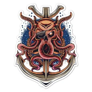 Octopus Pirate Anchor, Vinyl Decal Sticker, Indoor Outdoor, 3 Sizes, #7955 - Picture 1 of 1