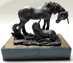 Michael Ricker Pewter Sculpture Unicorn Baby Mother Marble Base Crystals 102/235 - Picture 1 of 17