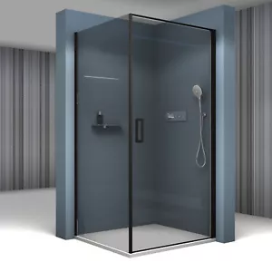 Eckdusche mit Drehtür NT416 Schwarz matt 8 mm Nano Graues Glas Breite wählbar - Bild 1 von 18