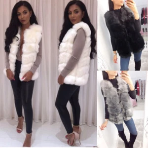 Damen abgesetzte Kunstfell superweiche Weste Gilet Körperwärmer Jacke GRÖSSE 8-14 - Bild 1 von 13
