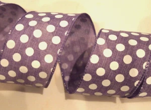 5 yards Purple White Polka Dot 2 1/2" Wired Ribbon Easter Spring Summer 5 yds - Picture 1 of 1