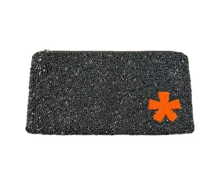 Moyna Blue and Orange Beaded Cosmetic Zipper Pouch - Picture 1 of 7