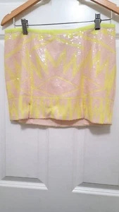 Dolce Vita Womens Sequin Zigzag Mini Skirt S Neon Yellow & Cream Slip On Front - Picture 1 of 8