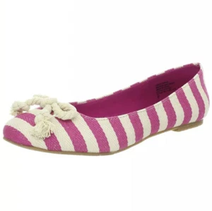 BC Footwear Damengröße 9 rosa fuchsia offenes Etui Ballerinas flache Schleife gestreift - Bild 1 von 7