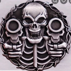 PISTOL PACKING SKELETON 2” Lapel Pin Or Vest Pin Biker Gothic Rocker - Picture 1 of 8