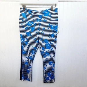 Kate Spade blau & weiß Streifen & Blumen Hibiskus California Dreaming Leggings Lg - Bild 1 von 7
