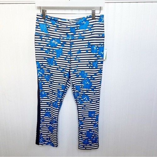 Leggings da sogno Kate Spade blu e bianco a righe e floreali ibisco California Lg
