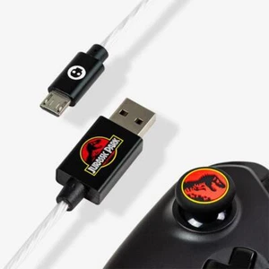 Jurassic Park LED Micro USB Cable & Thumb Grips for PS4 or Xbox One - Picture 1 of 1