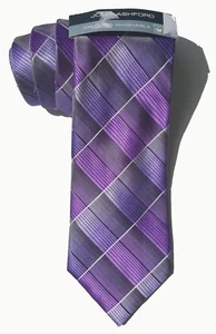 Cravatta collo uomo John Ashford NUOVA viola slim a quadri 49€ A3711 - Foto 1 di 1