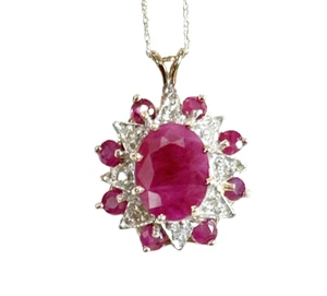 10K Yellow Gold Necklace w/ 1.65ctw Ruby Red DIA Accent Pendant Chain N034 - Picture 1 of 3
