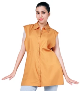Camicetta donna Apostrophe arancione, con bottoni, senza maniche, leggera taglia 16W - Foto 1 di 11