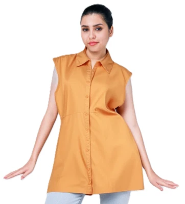 Blusa Apostrophe Feminina Laranja, Botão para Cima, Sem Mangas, Leve Tamanho 16W - Imagem 1 de 4
