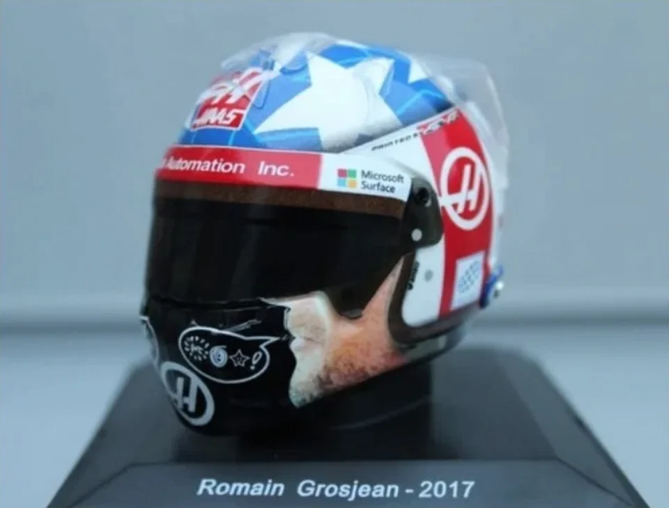 F1 Romain Grosjean Haas 2017 Rare Helmet Scale 1:5 Formula 1 + Magazine - Image 1 of 1