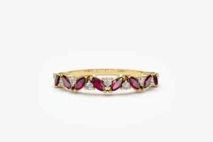 Precioso Anillo Media Eternidad 2.11 Ct Marquesa Rubí Simulado Chapado en Oro Amarillo 14K - Imagen 1 de 10
