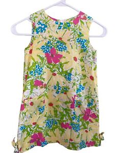 Lilly Pulitzer Girls 6 Yellow Floral Cotton Shift Dress Kentucky Derby Pink