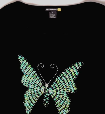 Свитерworks новый с Ярлыками женская XL черный бисером блестки бабочка 3/4 рукав свитер - Изображение 1 из 4