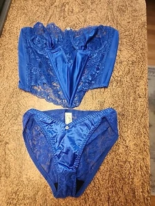 VTG Christian Dior Intimates Bustier & Panty Blue Lace Boned Corset 36B NWOT - Picture 1 of 5