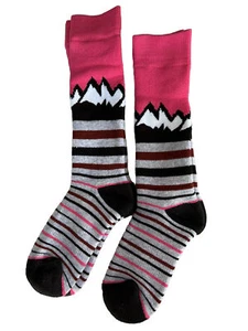 High Camp Girl’s Merino Wool Blend Ski Winter Socks 2 Pack Pink Stripe - Picture 1 of 2