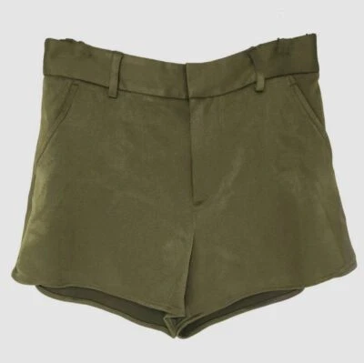 $225 Alice + Olivia 女式绿色缎面休闲版型口袋弹力短裤 6 码 — 第 1/4 张图片