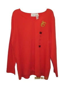 Top donna taglie forti 1X/2X vintage Liz Claiborne cotone spandex scollo a V danneggiato - Foto 1 di 8