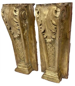 Antigua ménsula, repisa, base, columna, pedestal dorado. Elegante. 75x30x20 - Imagen 1 de 5