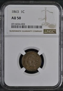1863 Indian Head Cent - NGC AU 50 - Picture 1 of 2