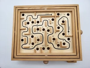 Pavilion Labyrinth Wooden Puzzle Maze Concentration Game With 2 Balls - NO Box - Picture 1 of 10