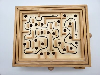 Pavilion Labyrinth Wooden Puzzle Maze Concentration Game With 2 Balls - NO Box - Image 1 of 4