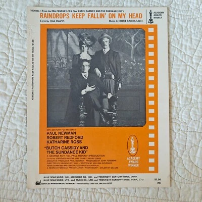 Rare 1969 Vtg "Raindrops Keep Fallin' on my Head"  Song Piano Music Sheet - Image 1 of 4