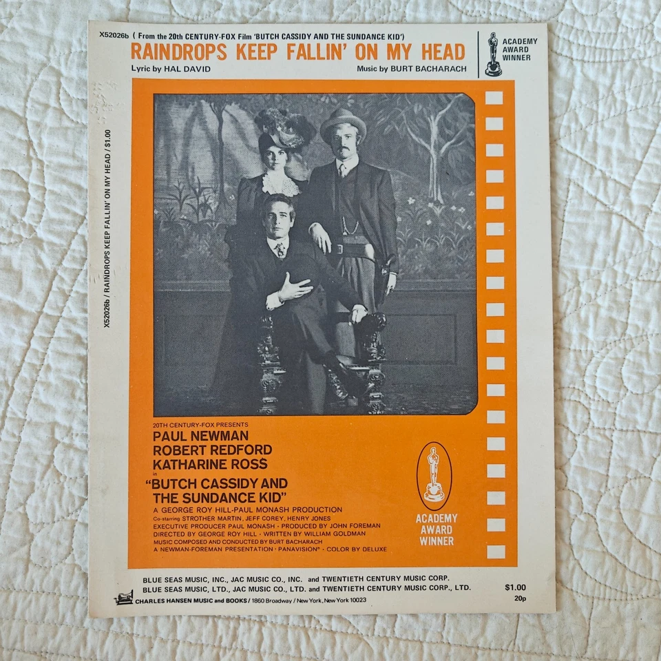 Raro 1969 De Colección "Raindrops Keep Fallin' on my Head" Canción Piano Partitura Foto 1 de 4