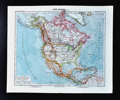 1911 Stieler Map North America United States Canada Mexico Alaska Cuba Caribbean - Image 1 of 4