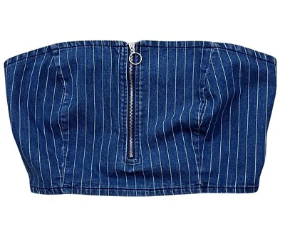 Kendall & Kylie Crop Top Womens Large Blue Denim Striped Sleeveless Boho Grunge - Image 1 of 4
