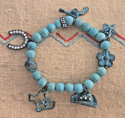 Pulsera elástica Howlite Bead Verdis vaquera dijes occidentales estrás país Foto 1 de 4