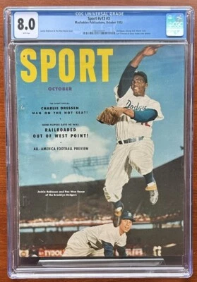 Revista deportiva de octubre de 1952 Jackie Robinson CGC 8,0 sin etiqueta postal - ¡estelar! Foto 1 de 2