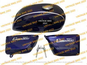 NORTON COMMANDO INTERSTATE BLUE STEEL PETROL TANK + 750 SIDE PANEL CAP TA / FIT - Picture 1 of 9